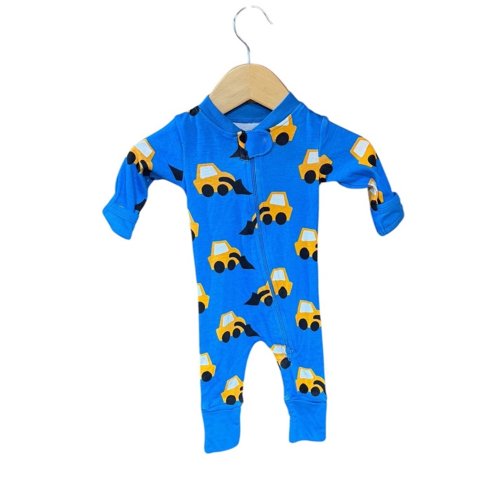 Monica + Andy Baby Sleeper Newborn Blue Organic Cotton Construction Truck Zip Up